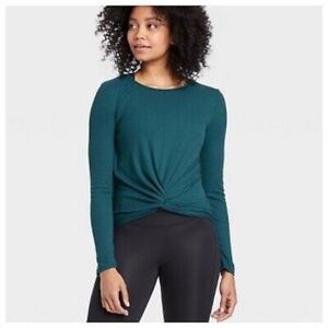All In Motion - Twist Front Long Sleeve Activewear Shirt - Teal - XS
